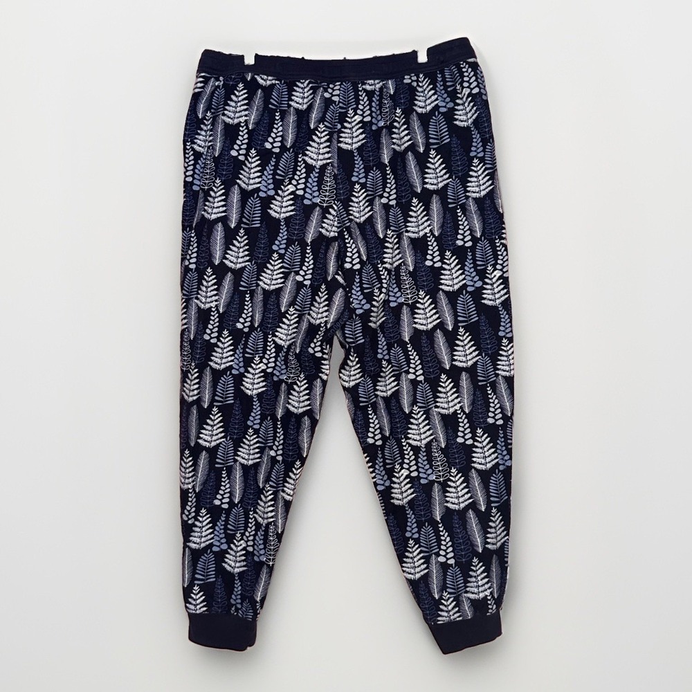 Garnet Hill XL Pajama Pants Organic Pima Cotton Navy Fern Lounge Joggers Pull On - Picture 2 of 6